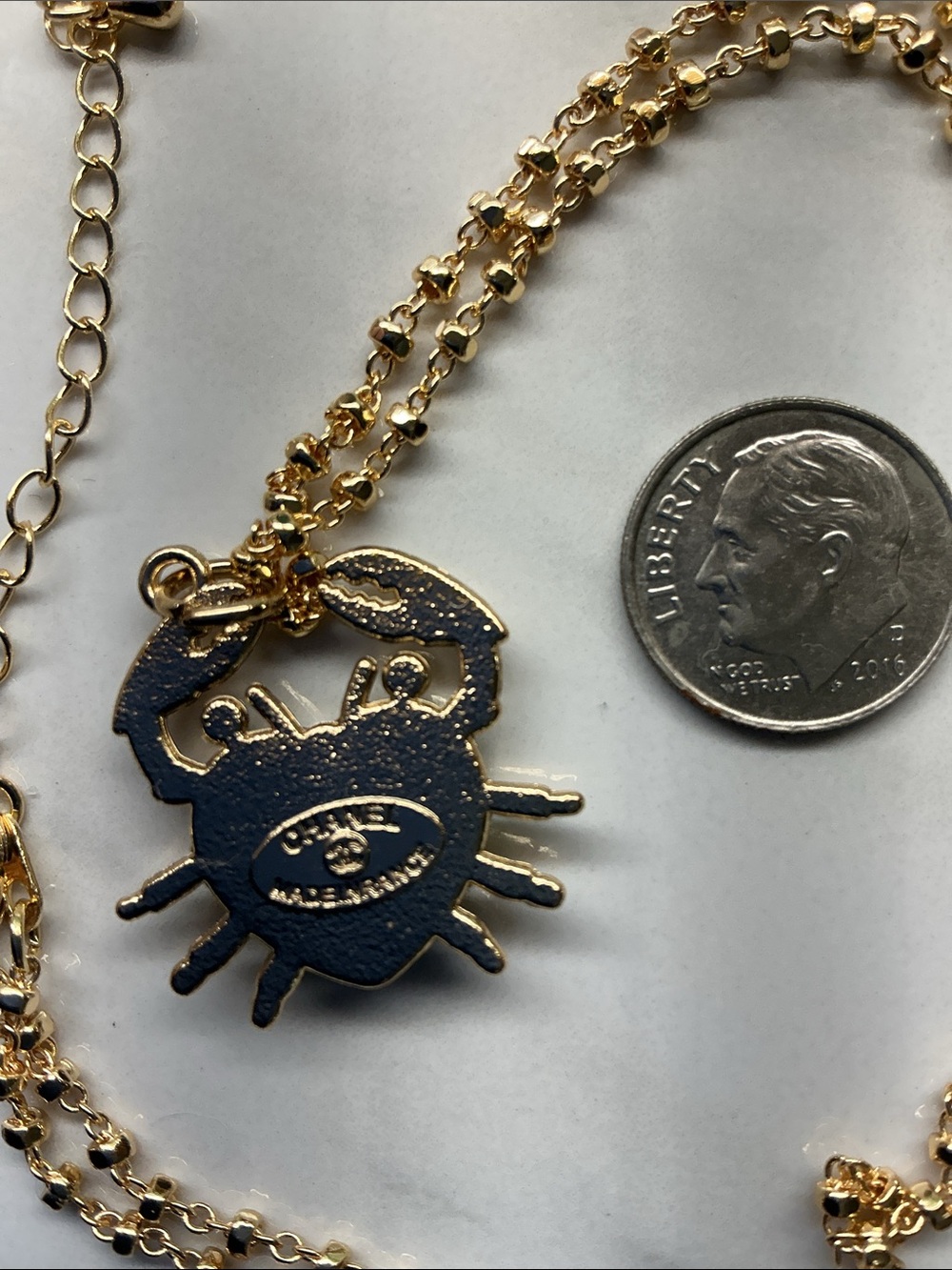 Gold Chain Necklace with Green Crab Charm and Crystal Accent - Picture 4 of 6